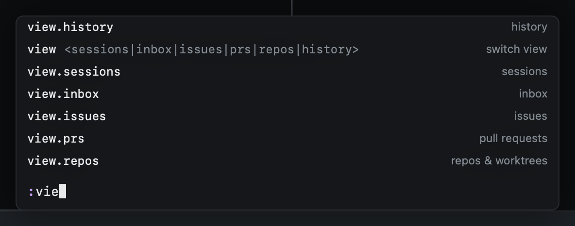 The command line, completing view
