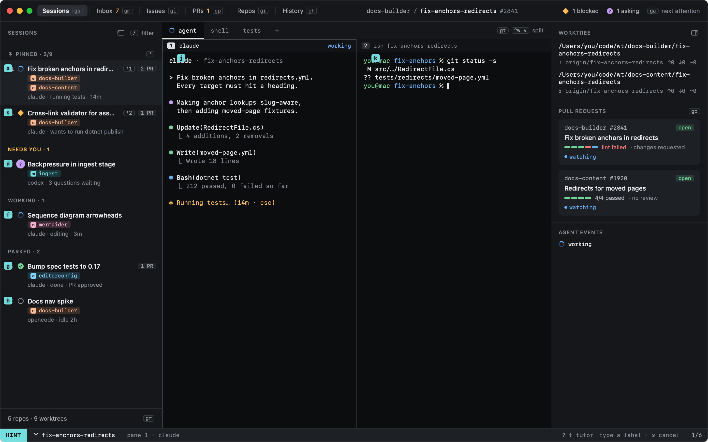 Hints in Sessions: a label on every session and pane