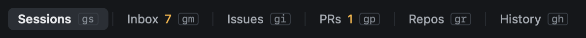 The title bar: the views with their keys