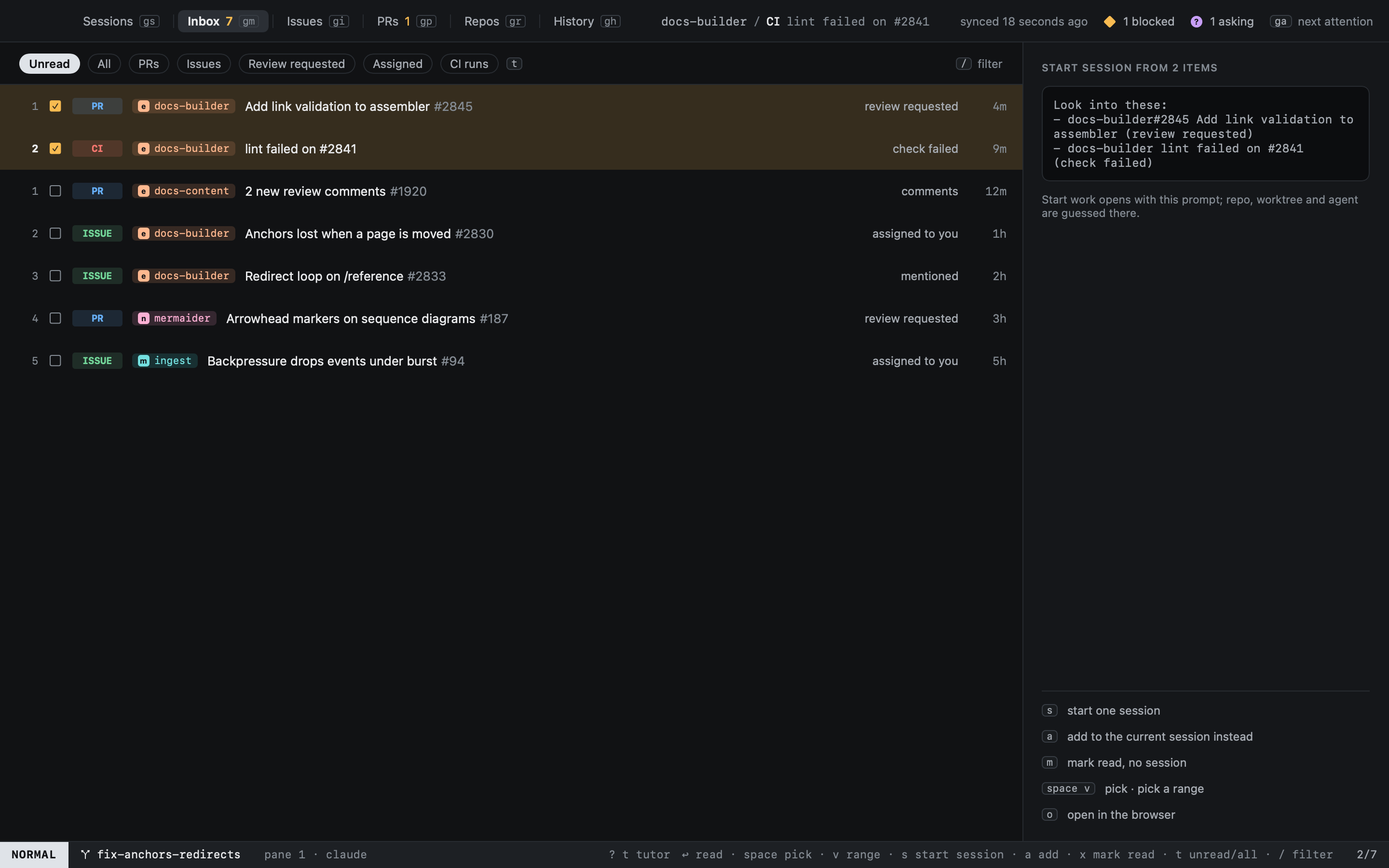 Notifications inbox with multi-select.