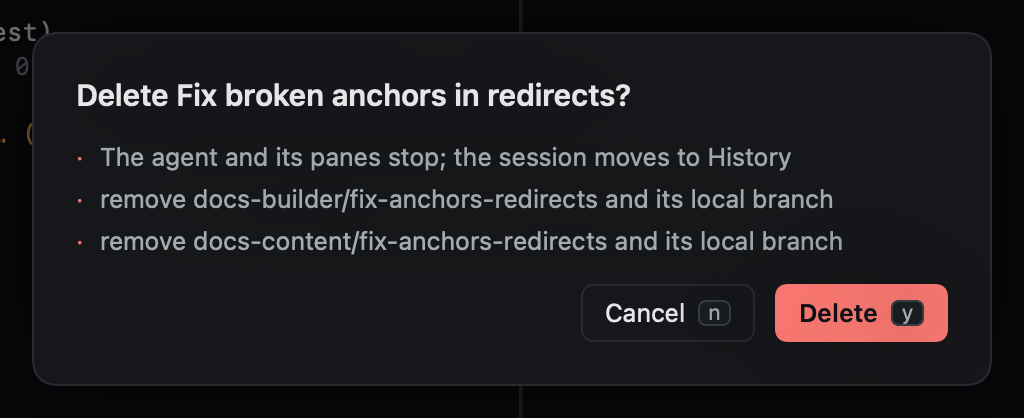 Deleting a session: its two worktrees and their local branches will be removed Deleting a session: its two worktrees and their local branches will be removed
